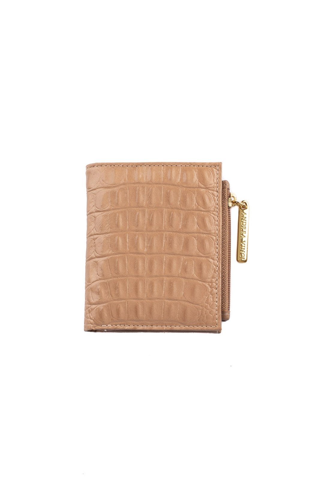 Carteira feminina de couro croco Lilian 11x9,5cm - Bege