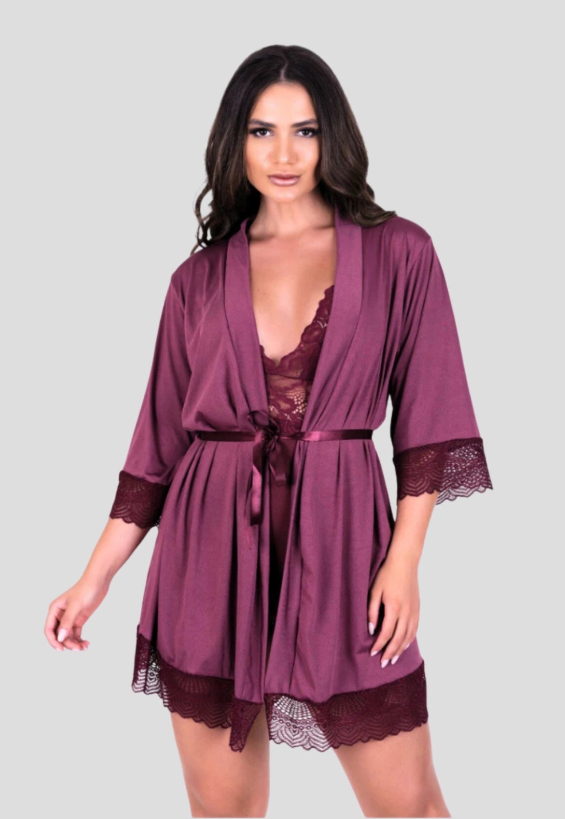 Robe Luxo Linha Noite Romantic Com Detalhe Em Renda – Vinho