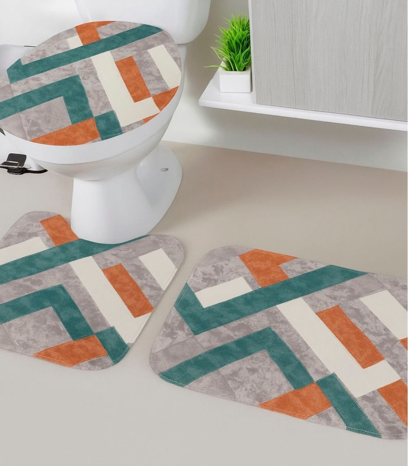 Jogo De Banheiro Estampado Tapetes Junior Cinza