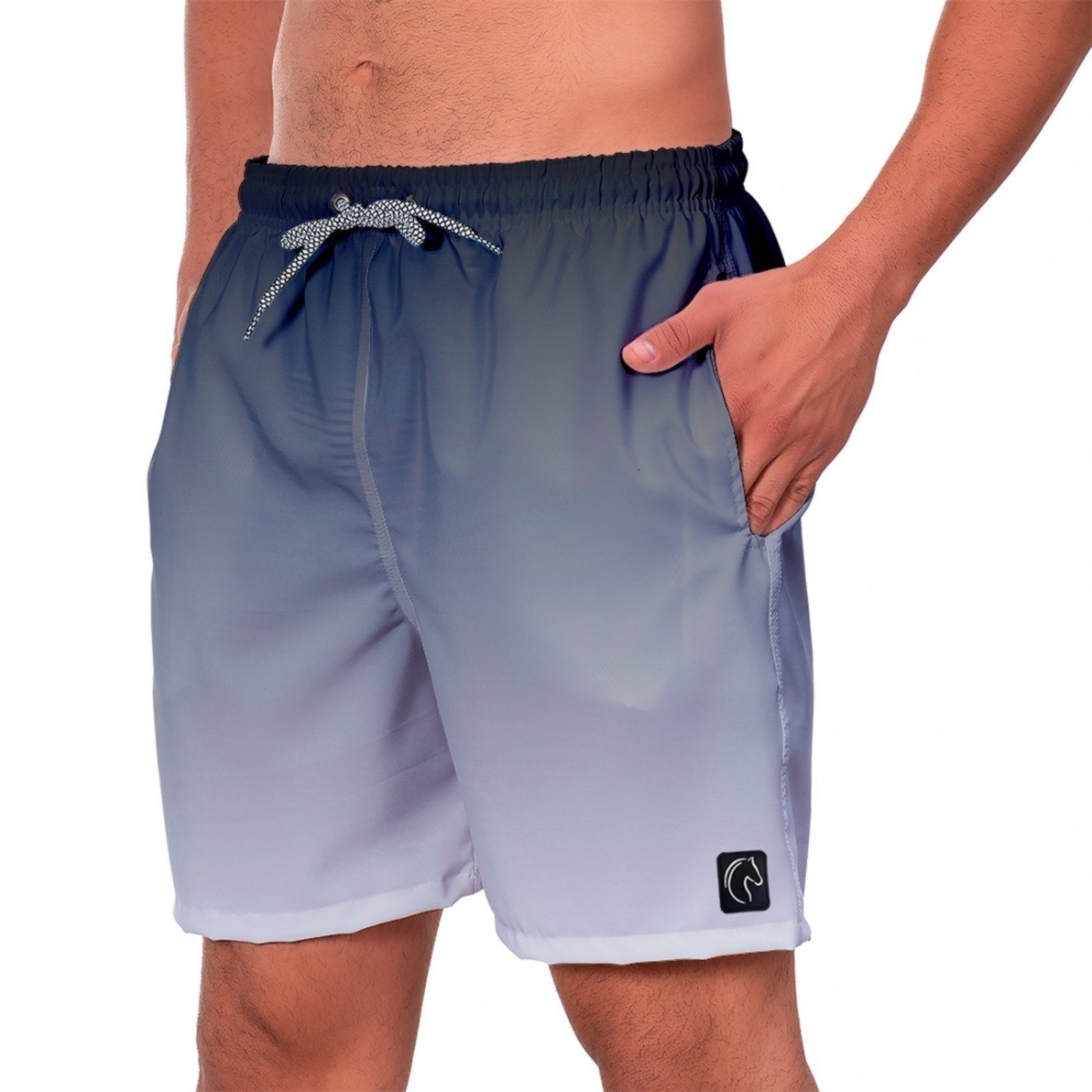 Short Masculino Tactel Secagem Rápida Com Bolsos Laterais Confortável Moda Praia Casual Treino Academia W2 Degradê Preto e Branco
