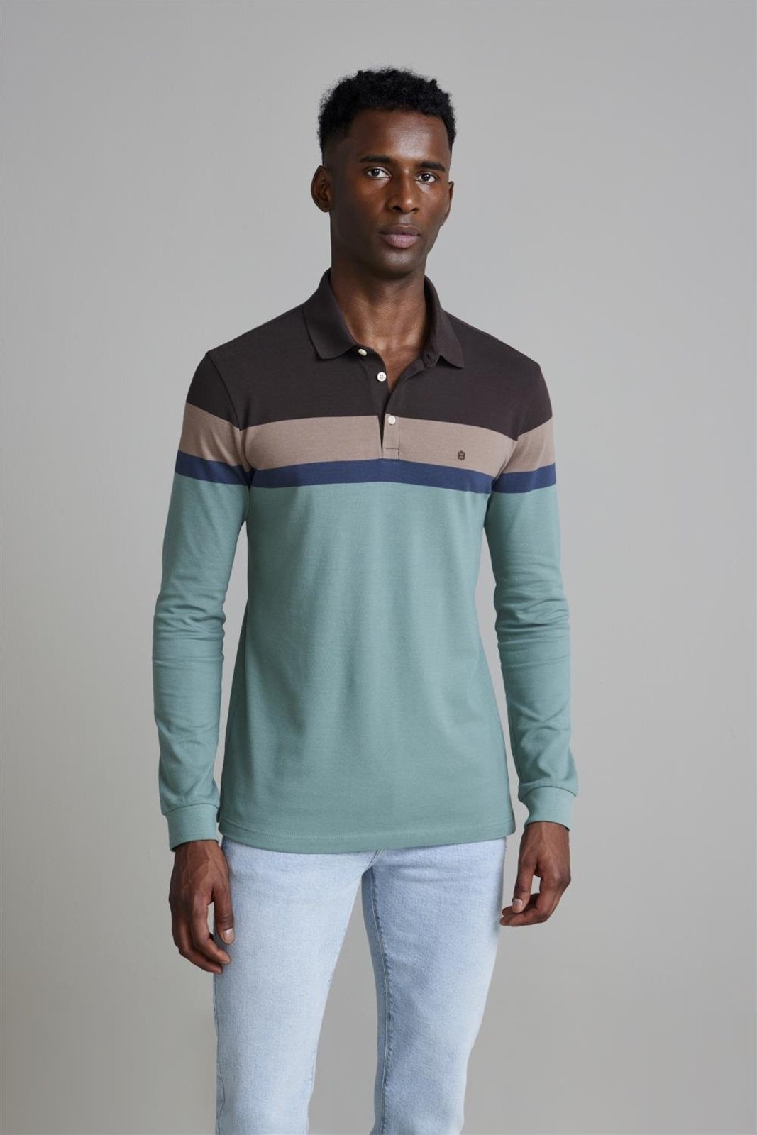 HIGHSTIL Camisa Polo Manga Longa Piquet Slim Fit – Marrom / Verde Malva