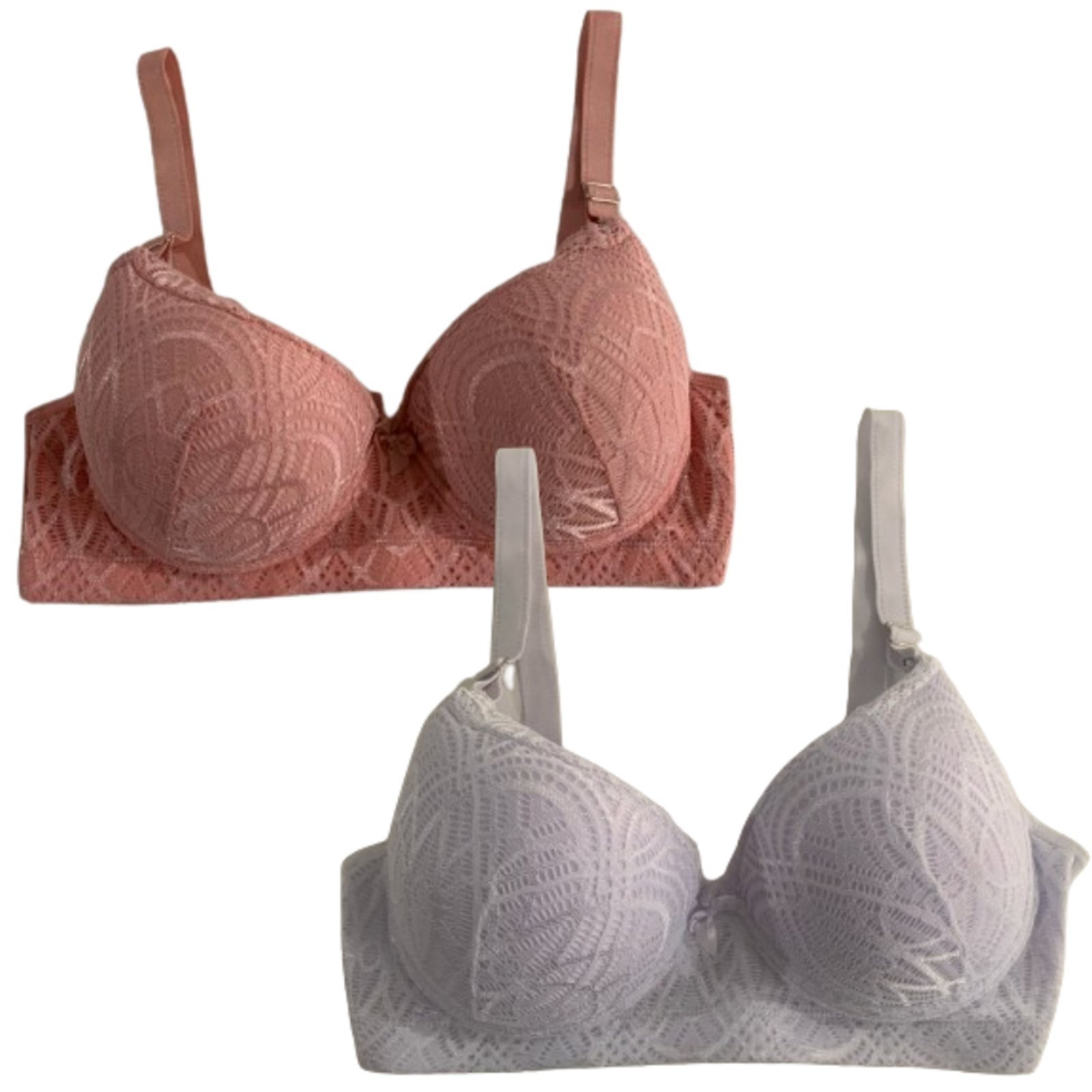 Kit 2 Sutiã Reforçado Plus Size Reflexo Íntimo Em Renda Com Bojo Sustentação Rosa e Branco