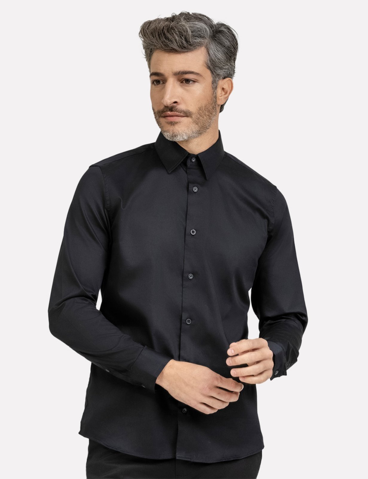 Camisa K&J Black Masculina Regular Social Cetim ML Preta