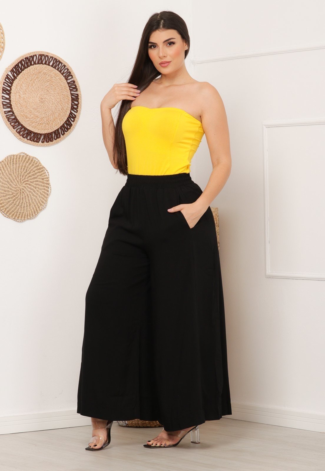 Calça Pantalona em Viscose B’Bonnie Cleo Preto