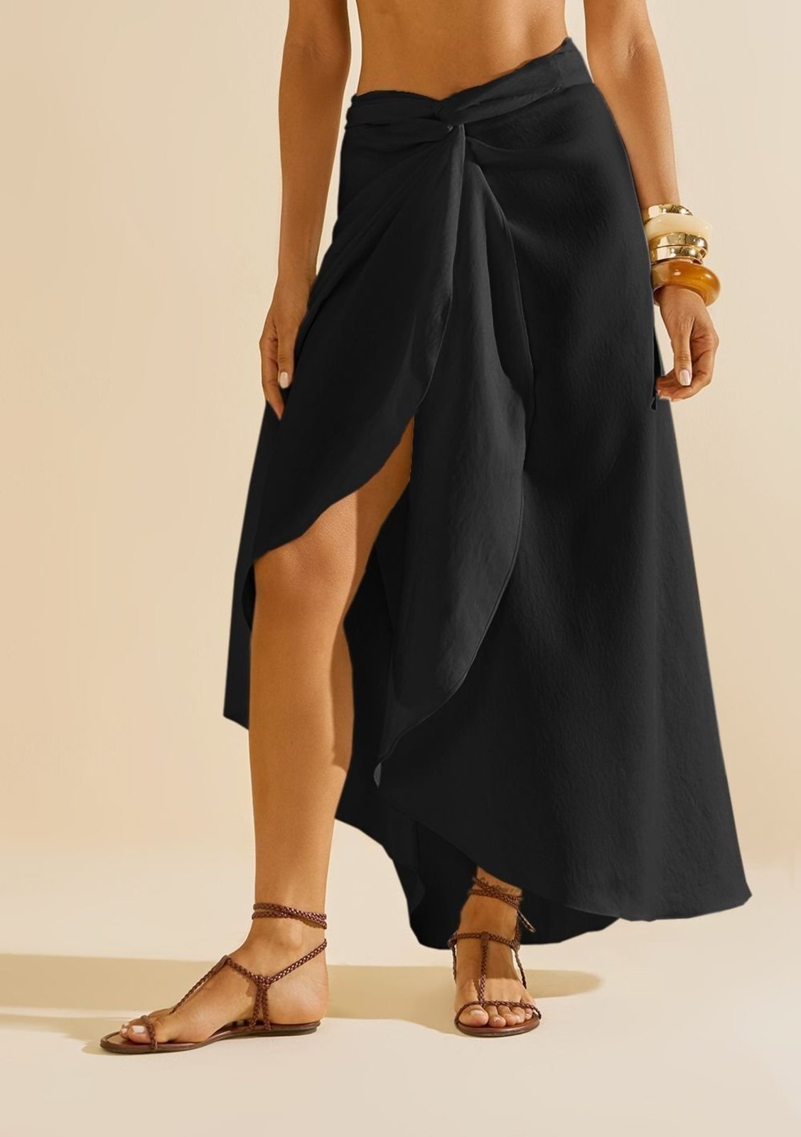 Saia Morena Rosa Evasê Alta Midi - Preto