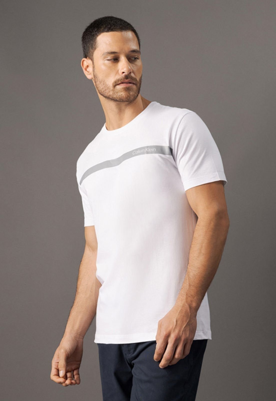 Camiseta Masculina Calvin Klein Logo Palito Branco