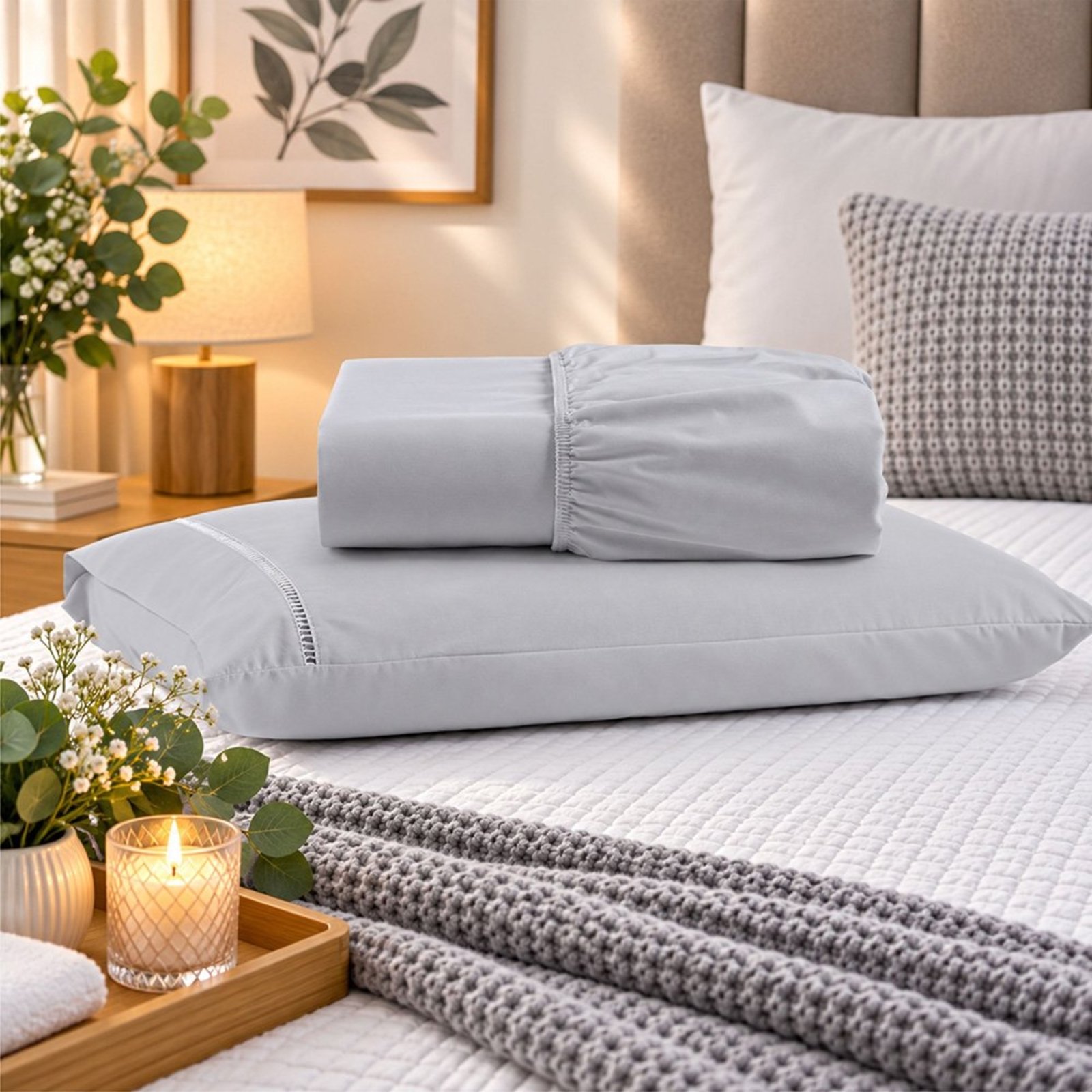 Jogo de Cama Lençol Solteiro Pluma Percal 180 Fios 2 Peças 100% Algodão - Cinza