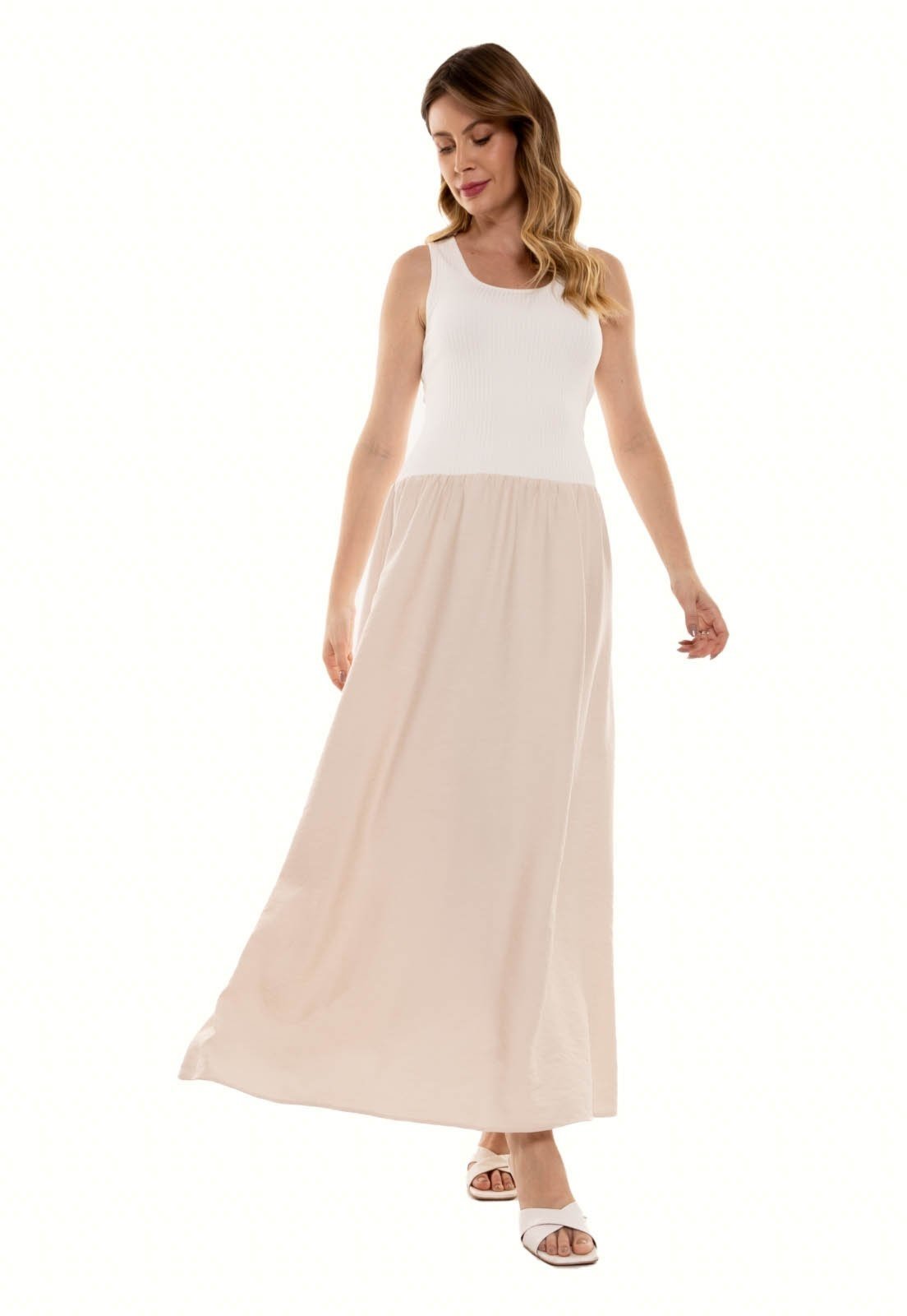Vestido Bisô Duo Longo Off White/ Areia – Areia