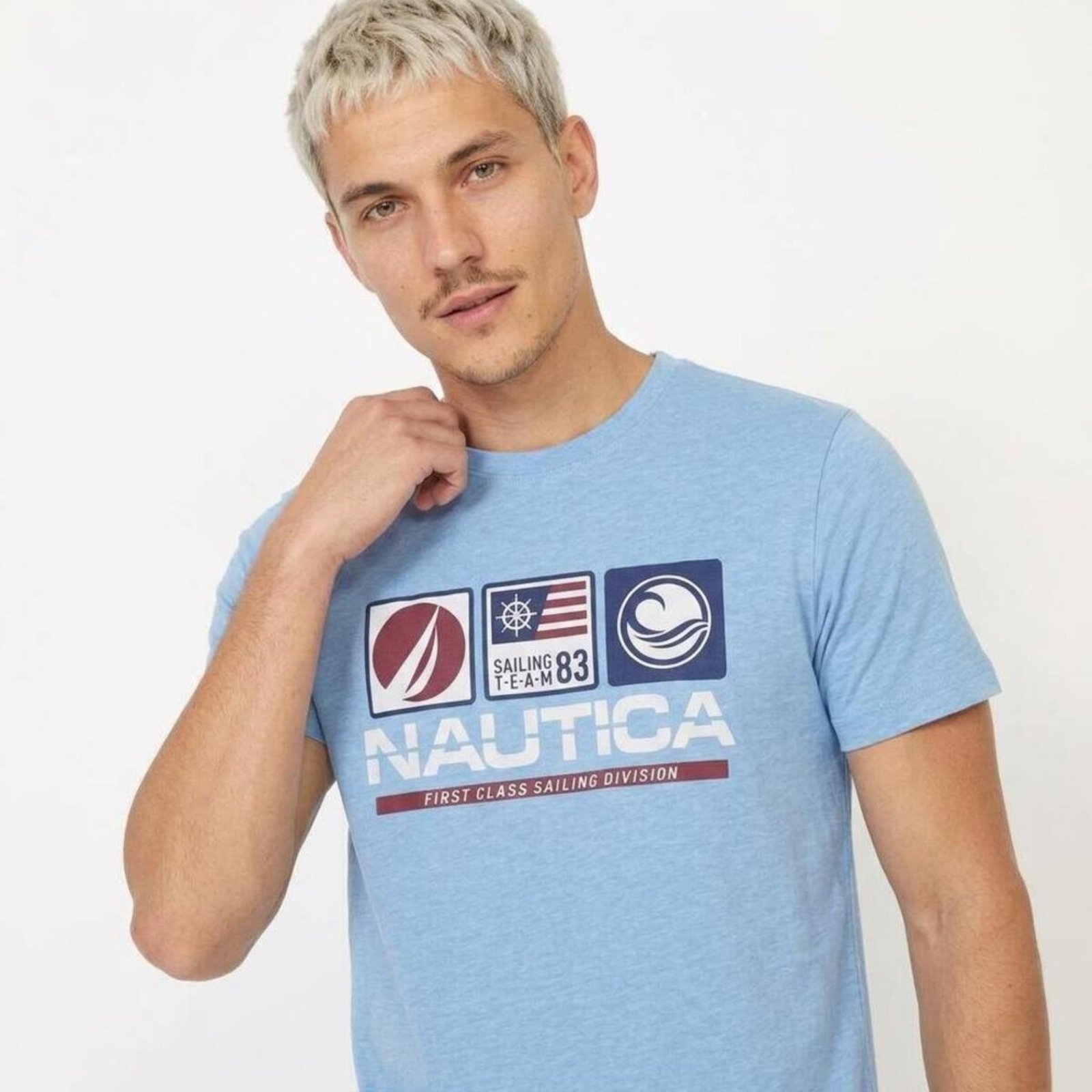 Camiseta Nautica Manga Curta Estampada Nautica Azul