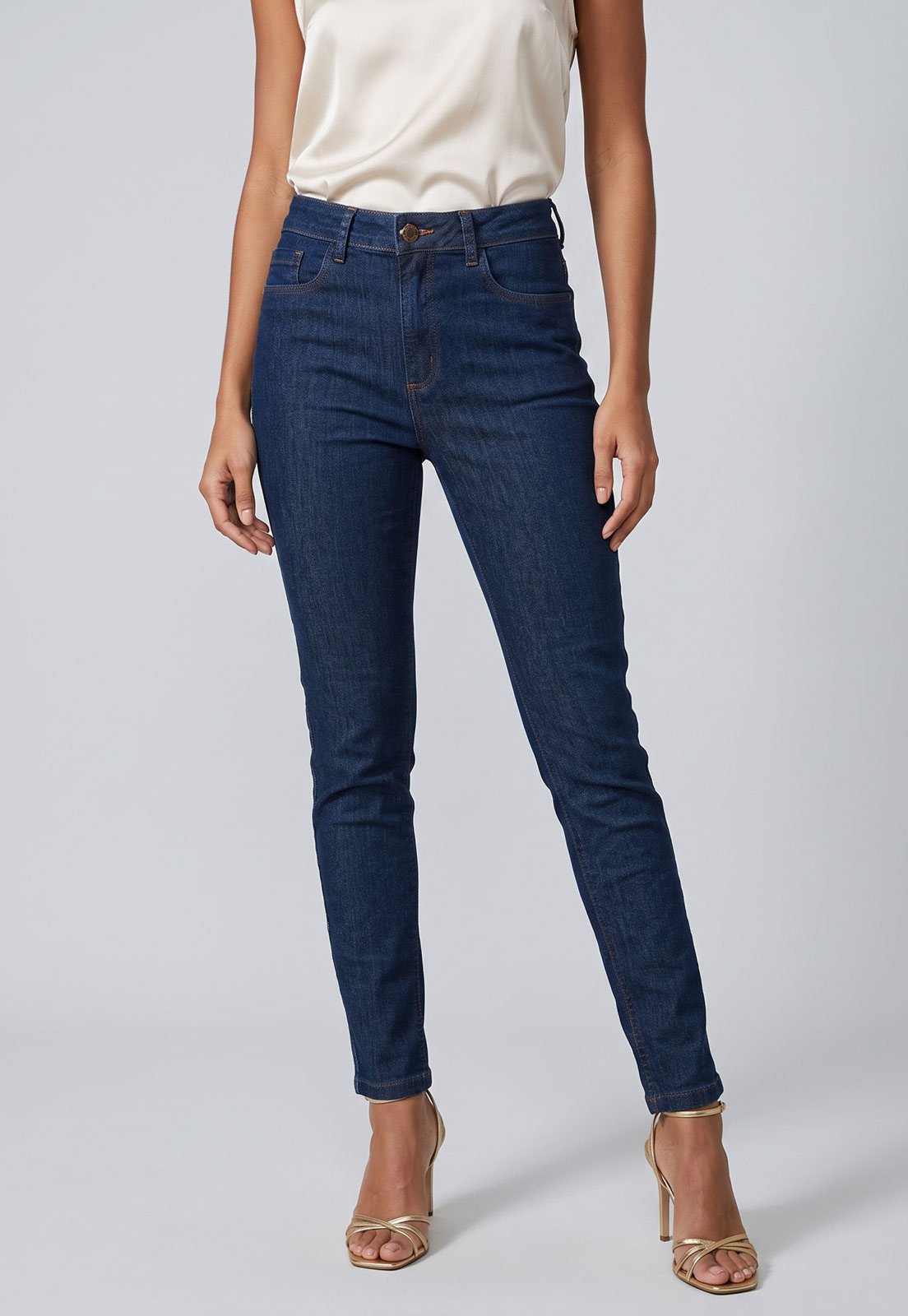 Calça Jeans Feminina Lança Perfume Skinny Cintura Alta Azul