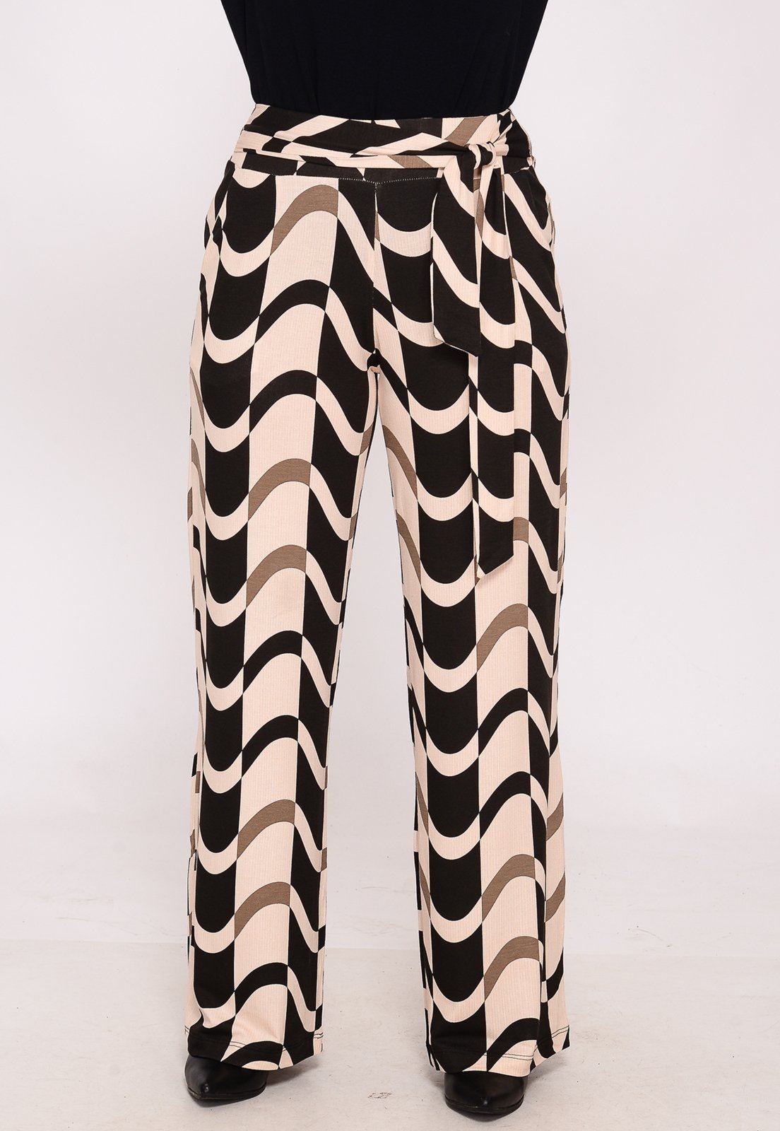Vista 3 Calça Pantalona Cós largo Bolsos BBonnie Sheila Estampa Preta preto BBonnie preto