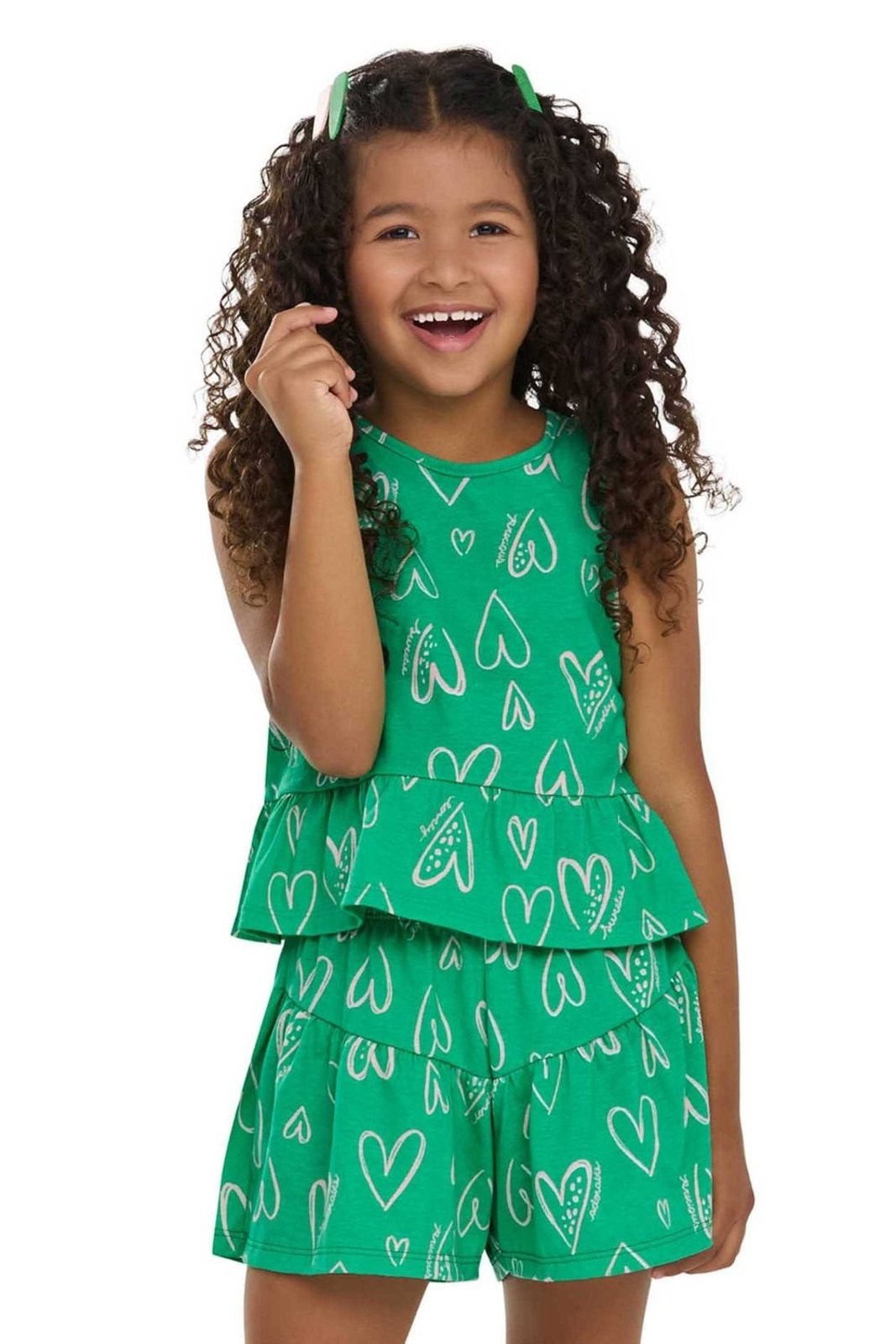 Infantil - Conjunto Curto Menina Corações Elian Verde