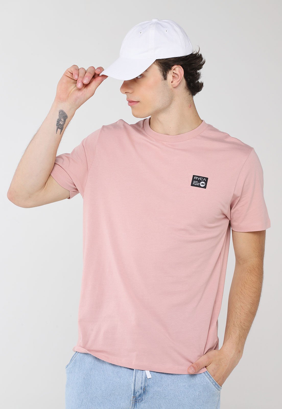 Camiseta Masculina RVCA ANP Label Rosa