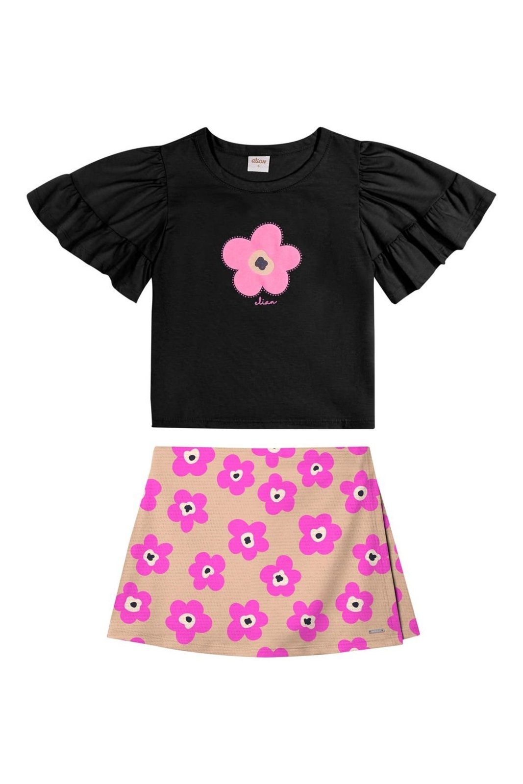 Infantil - Conjunto Menina Floral Puff Elian Preto