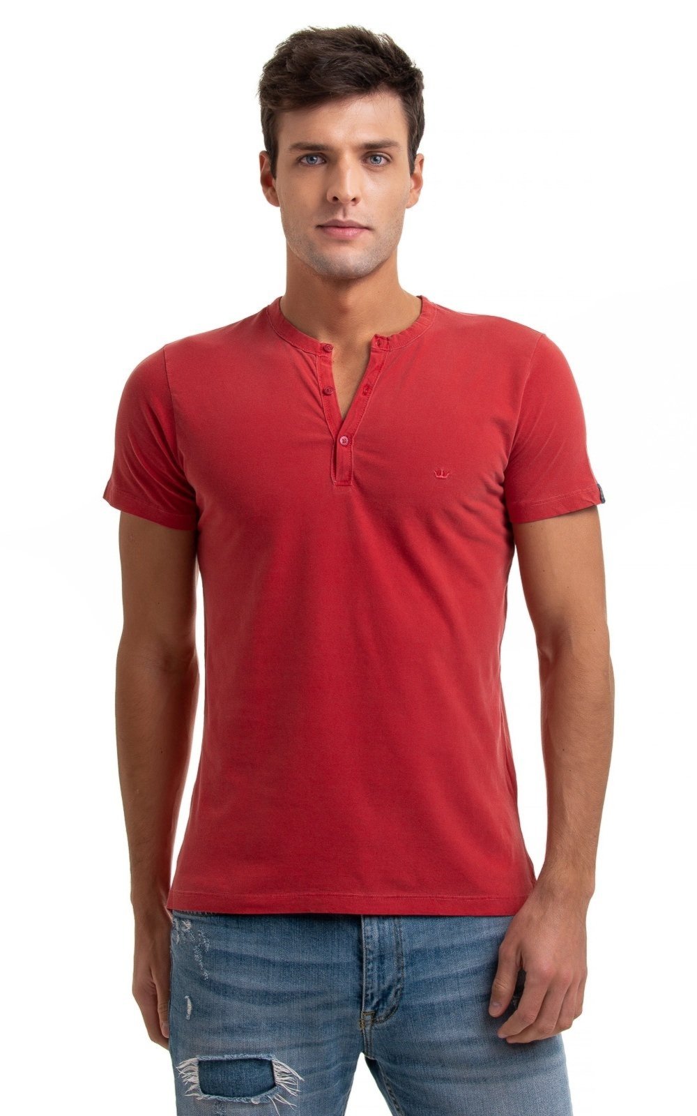 Camiseta Henley Aburguesia Slim Fit Vermelho OFF
