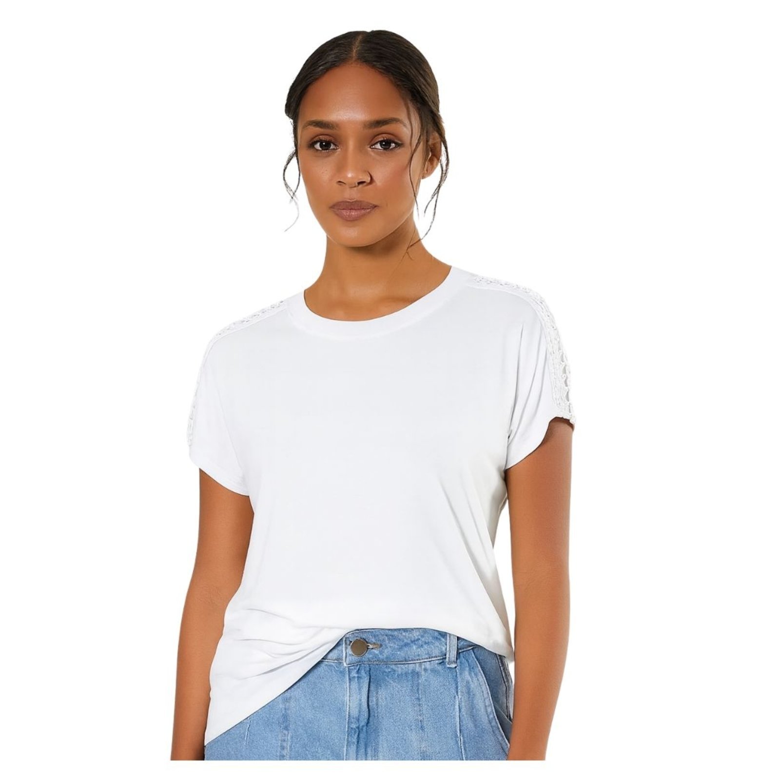 Camiseta FMF Feminina com Detalhes nos Ombros Casual e Estilosa Branco