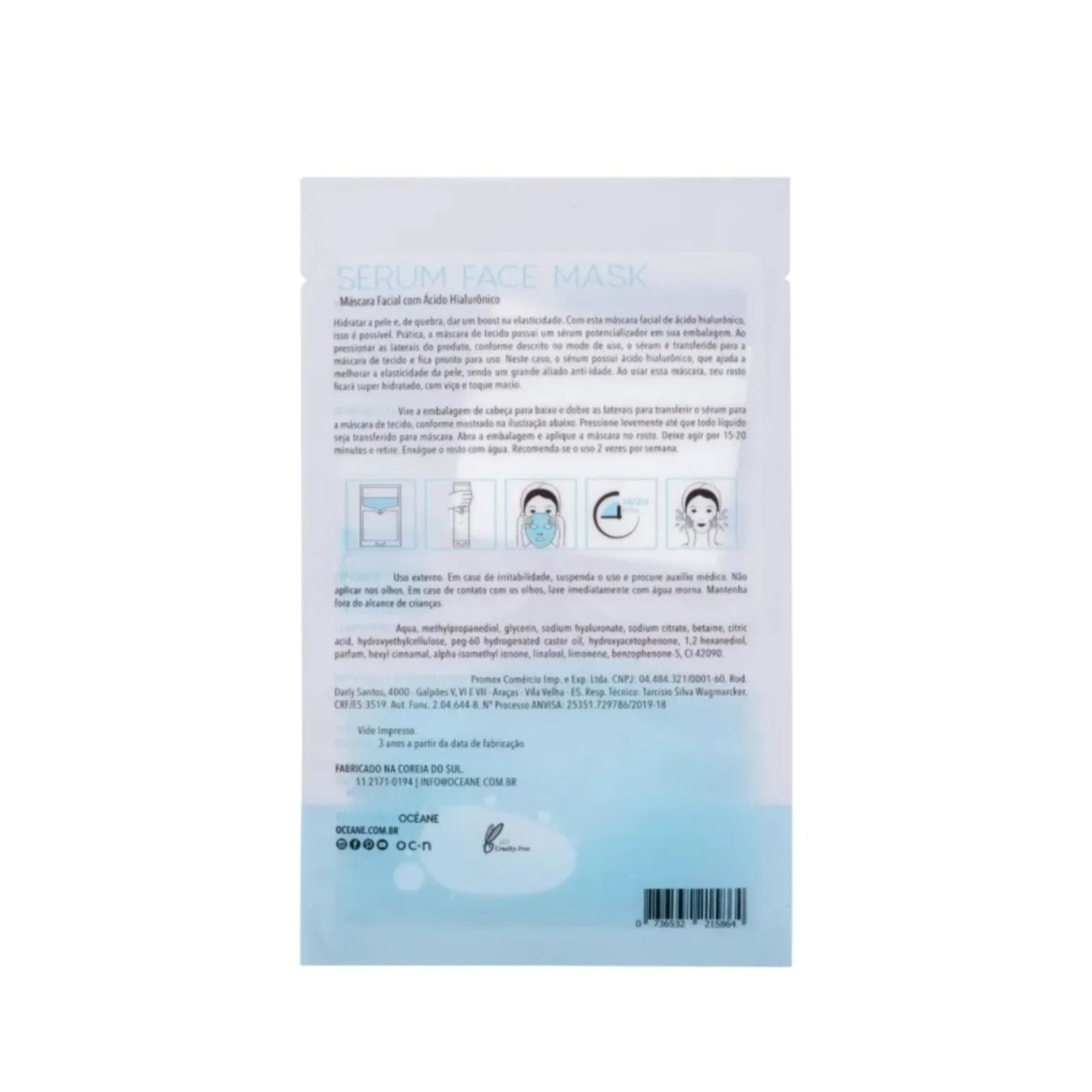Vista 3 Océane Serum Face Mask - Máscara Facial Ácido Hialurônico branco Oceane branco