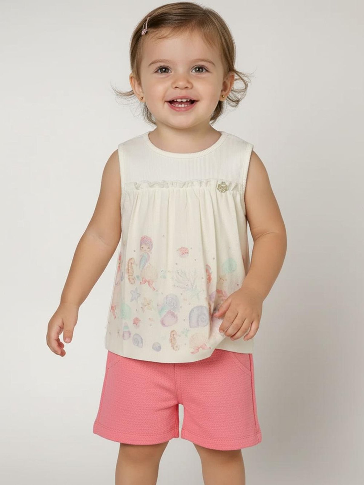 Infantil - Conjunto Curto Moletinho Para Menina - OFF WHITE