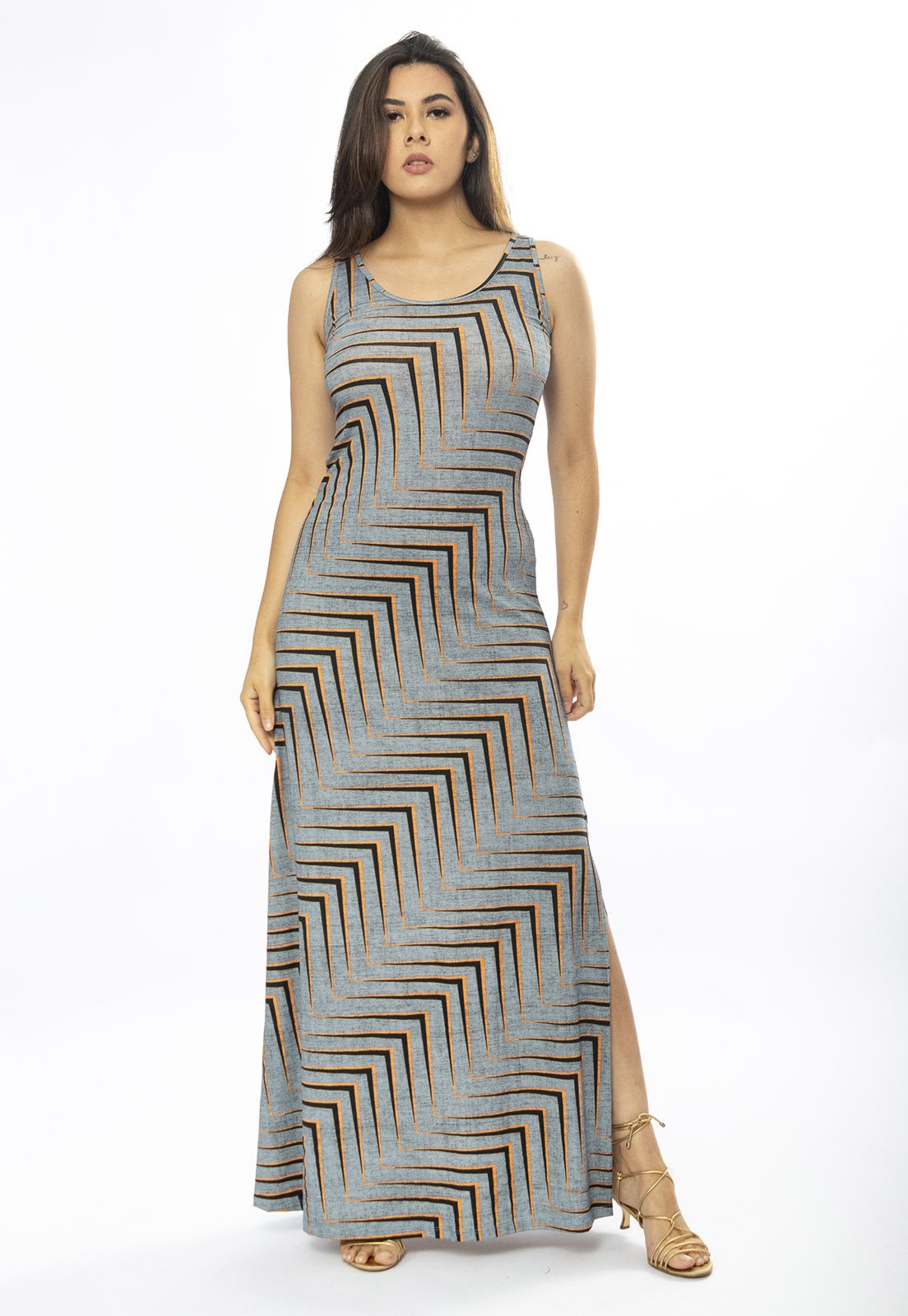 Vestido Longo Cabanafree Butiá Malha Regata Estampa Murici
