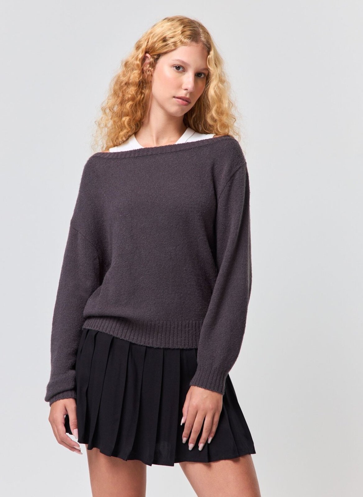 Blusa Tricô Ombro Caído Box