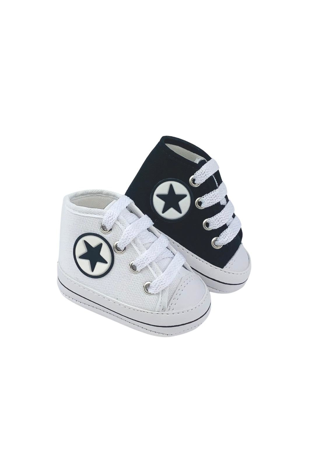 Infantil – Kit Com 2 Pares Tênis Sapatinho De Cano Alto Direto Da Fábrica Branco e Preto