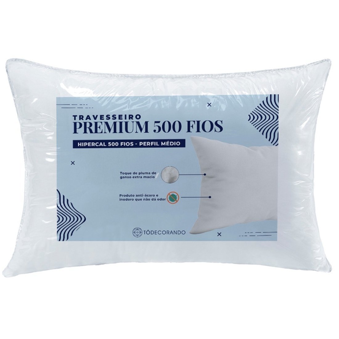 Travesseiro Premium Percal 500 Fios Pluma de Ganso Sintética 70cm x 50cm – 1 Unidade