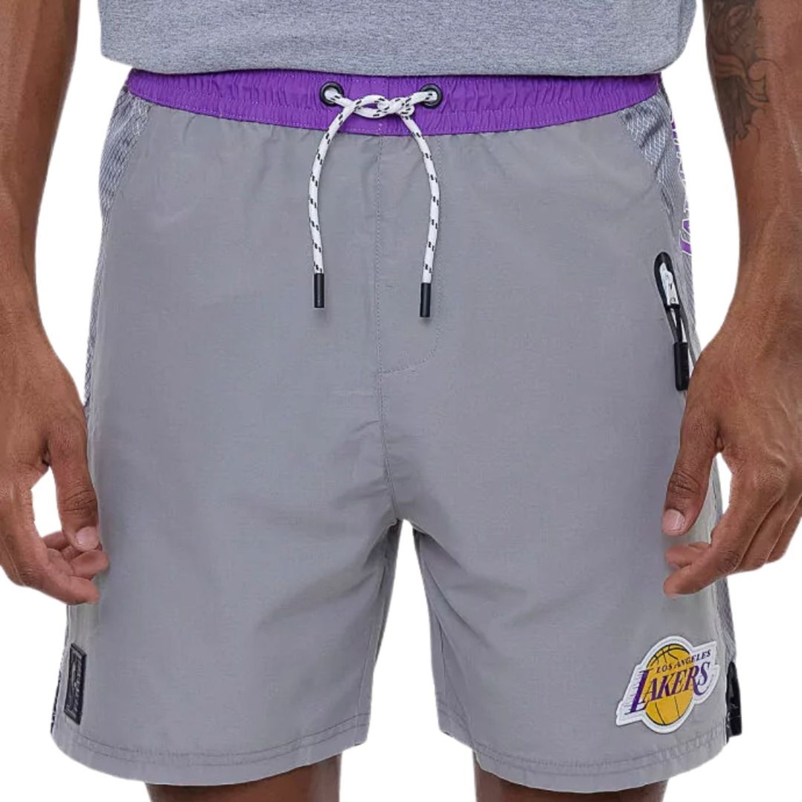 Vista 2 Short Lakers NBA Original Los Angeles e Roxo Lançamento cinza NBA cinza
