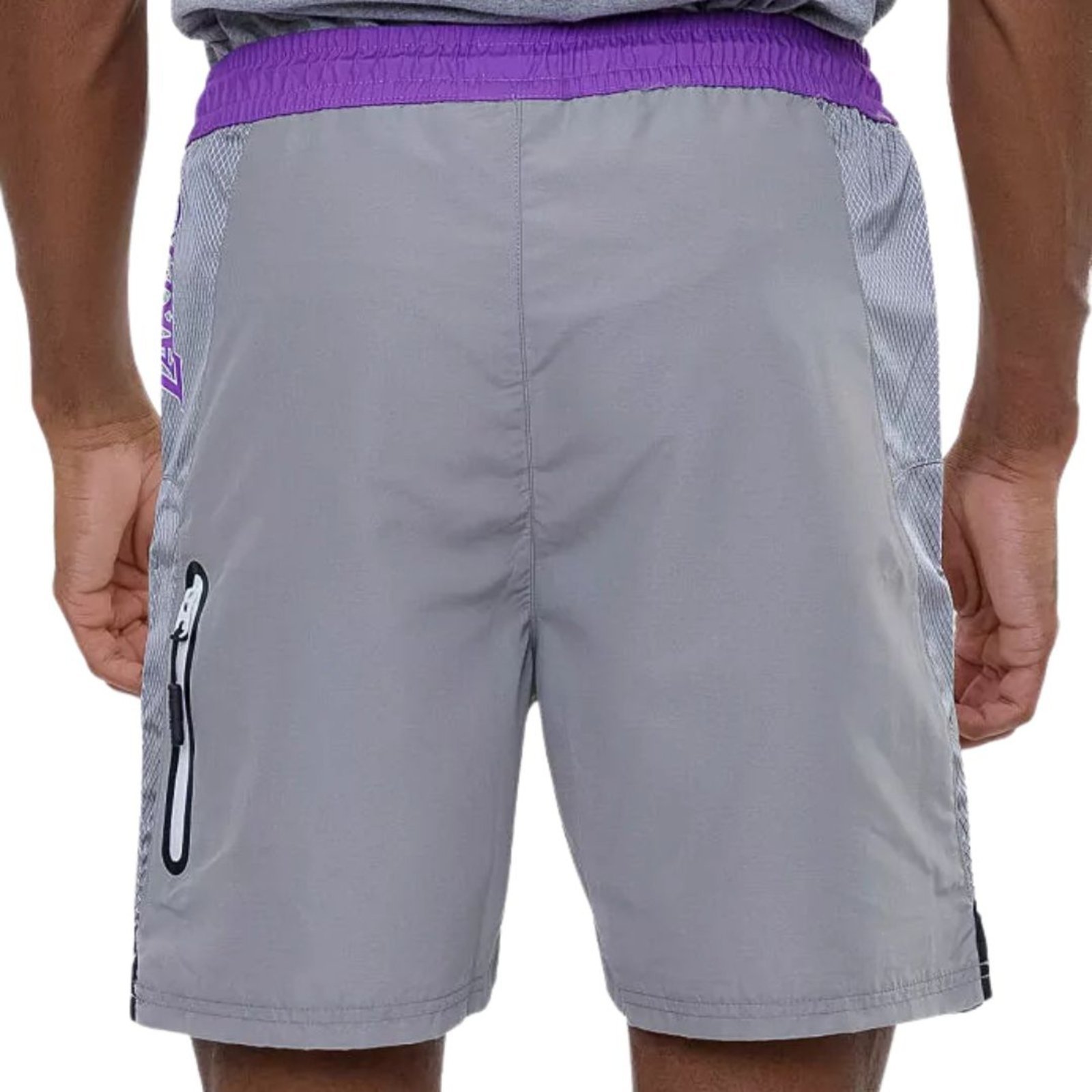 Vista 3 Short Lakers NBA Original Los Angeles e Roxo Lançamento cinza NBA cinza