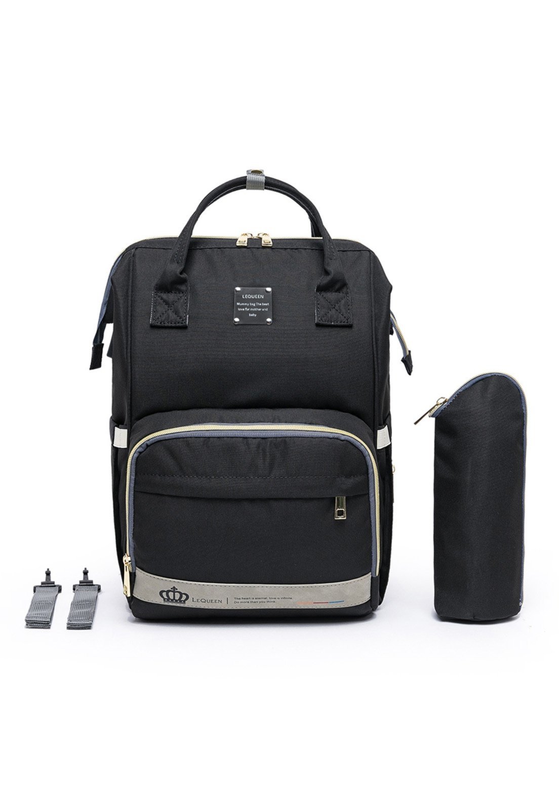 Infantil - Mochila Bolsa Maternidade Lequeen Menina Menino Com Porta Mamadeira Térmico PRETA