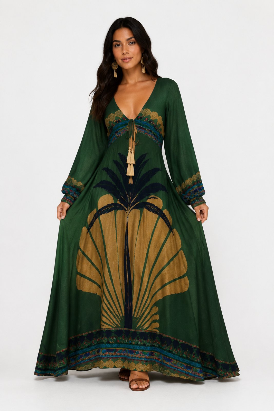 Vestido Longo D Bell Outlet Fashion Estampado Verde