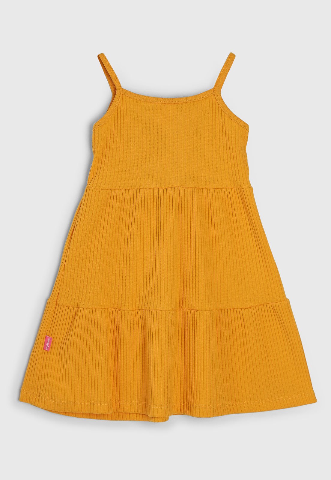 Vista 3 Vestido Kamylus Manga Curta Babado Bordado Mostarda amarelo Kamylus amarelo