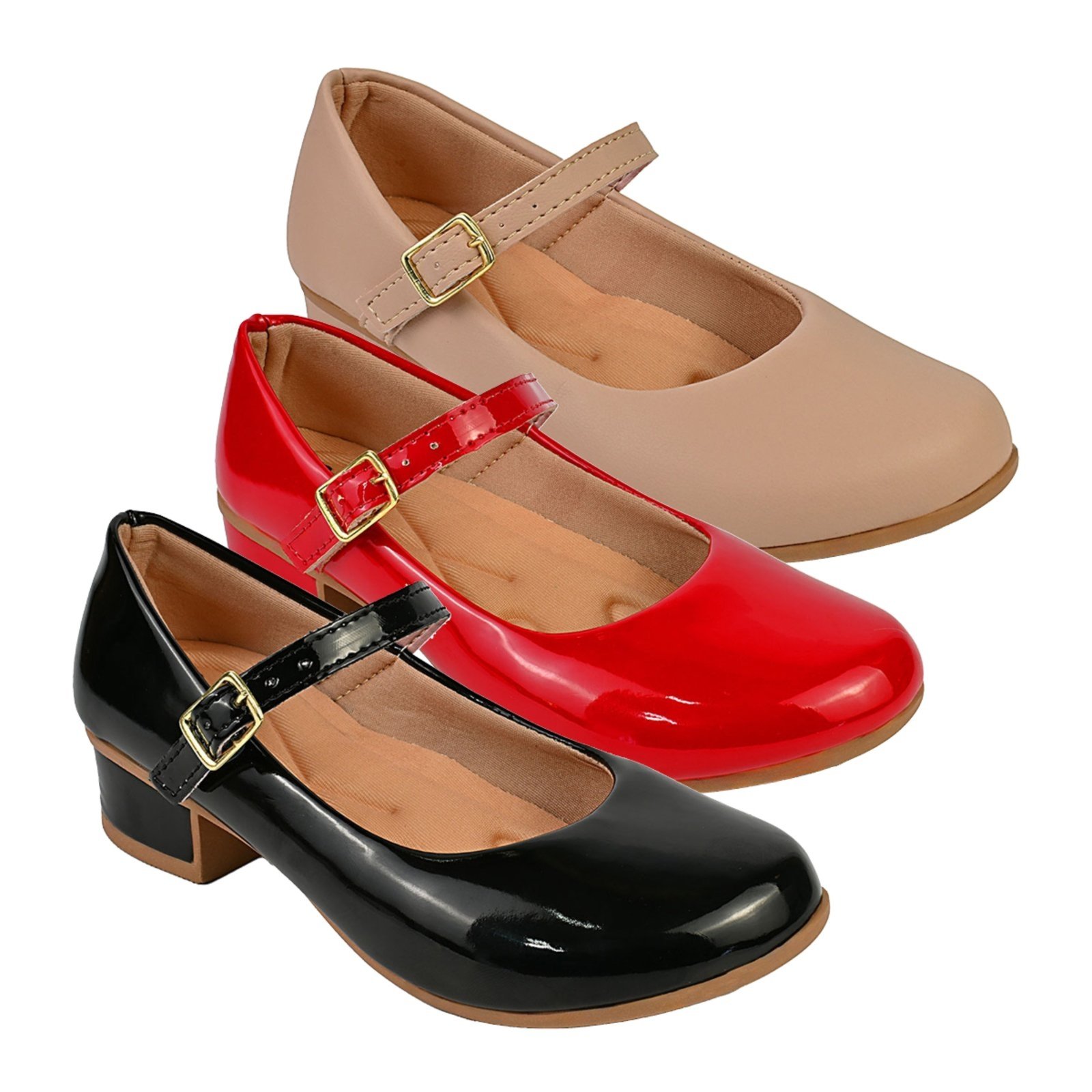 Infantil - Kit Com 3 Pares Sapatilha Feminina De Menina Boneca Do 28 Ao 36 101 - PRETO E VERMELHO E NUDE FOSCO 001