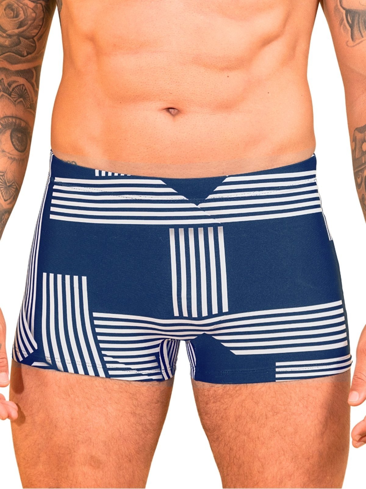 Sunga Boxer Estampada Orla da Praia Reforçada Com Forro e Regulagem Azul Marinho
