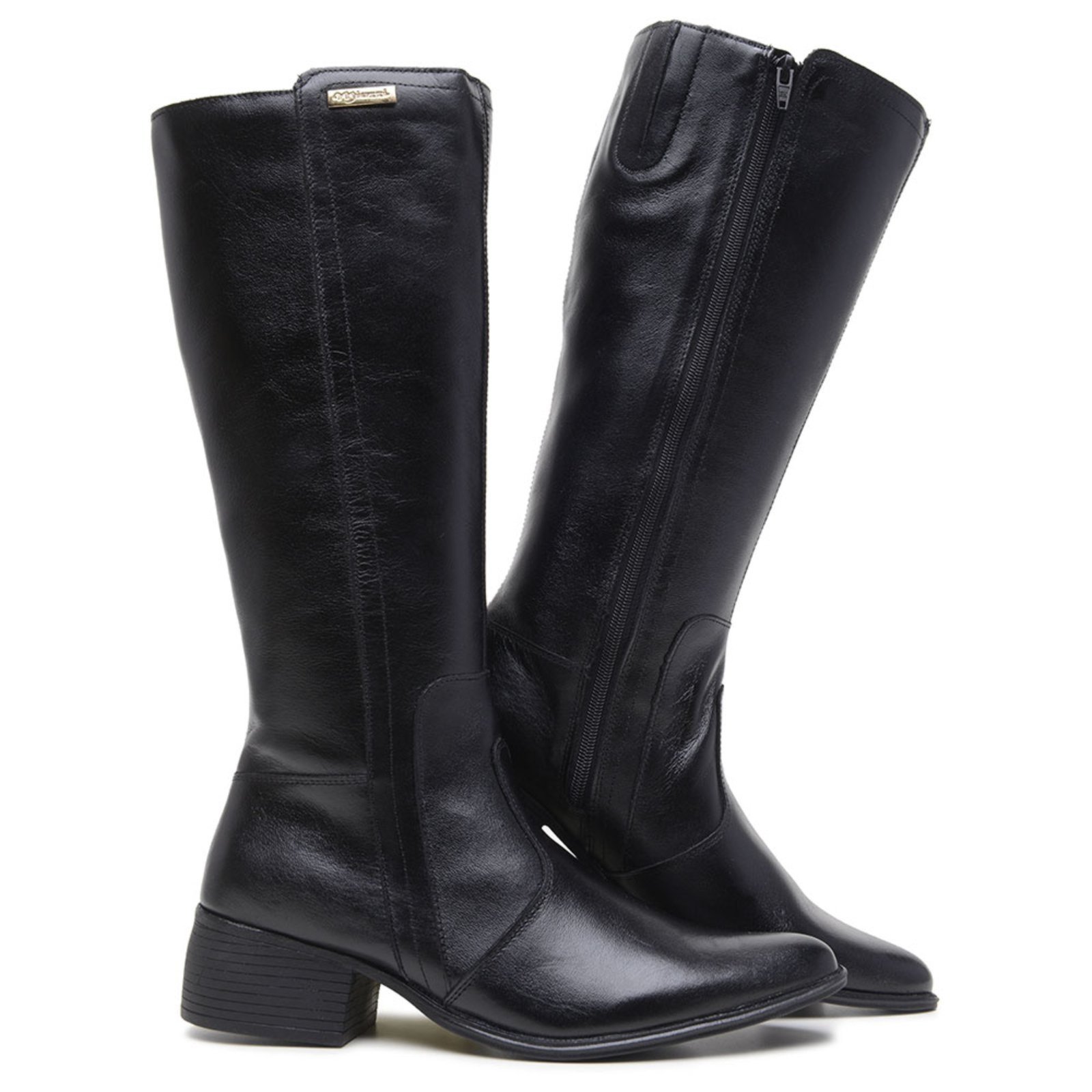 Vista 3 Bota Feminina Cano Longo Marrom Chocolate Salto Baixo Confortável com Zíper Lateral Casual Elegante Sapatofran café Sapatofran café