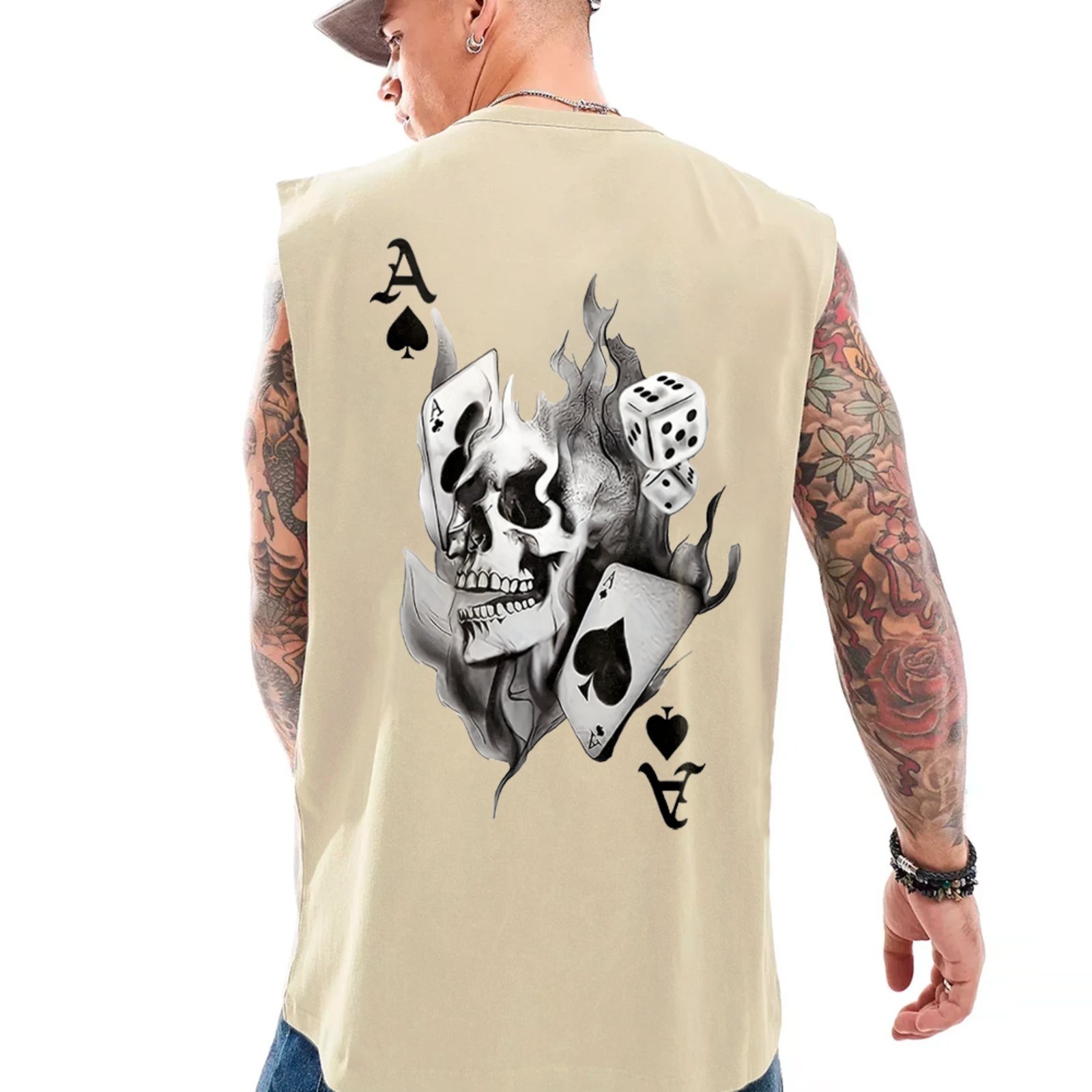 Camiseta Regata Machão Poker Skull Estilo Urbano Off White