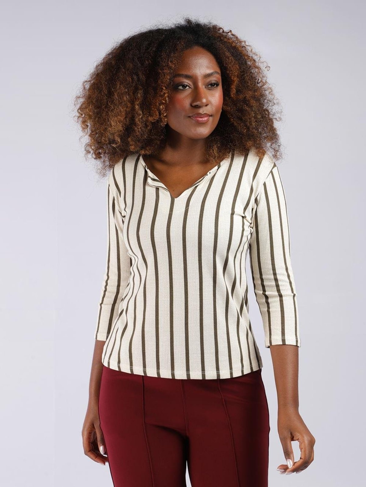 Blusa Listrada Manga 3/4 Autentique Feminina VERDE/OFF WHITE/VERDE