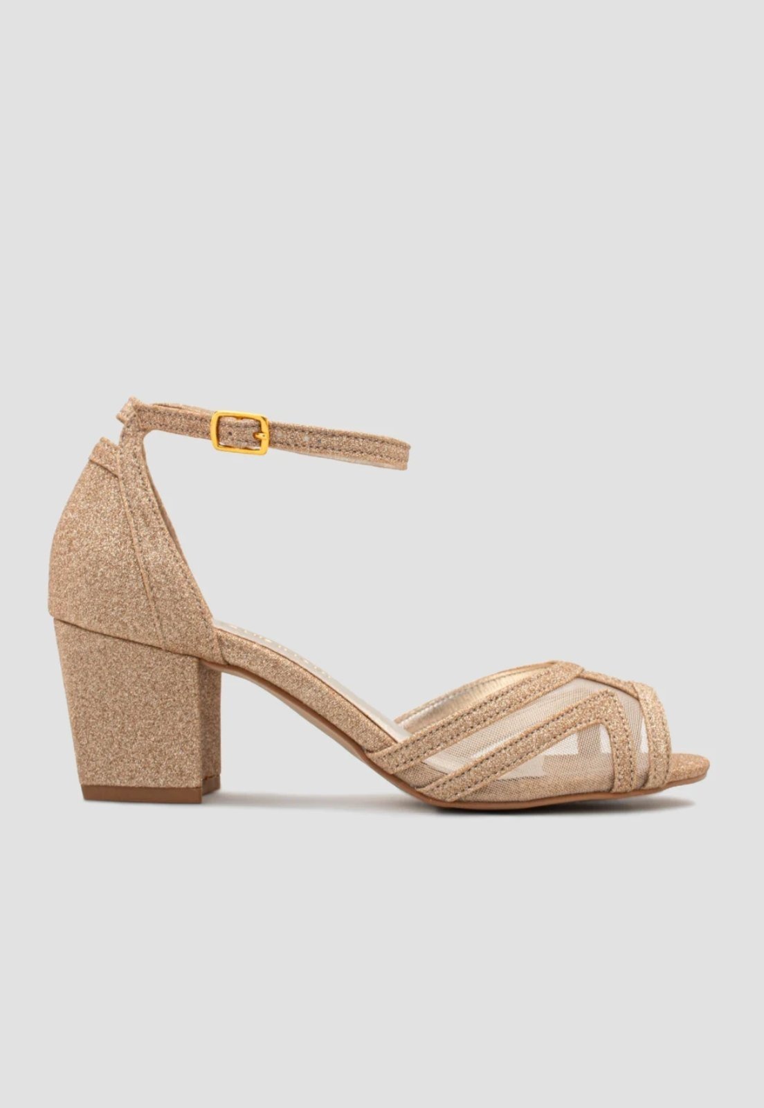 Sandália Salto Bloco 5cm Glitter Ouro CBK Dourado