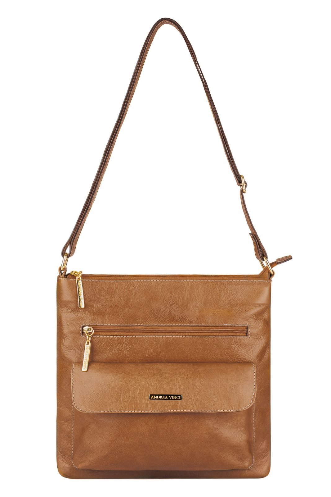 Bolsa transversal de couro liso Karen - Caramelo