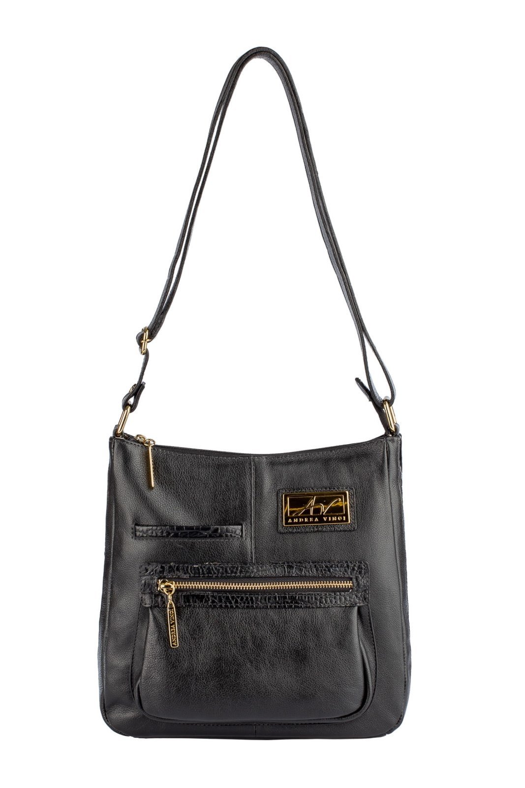 Bolsa tiracolo em couro liso Denise - Preto