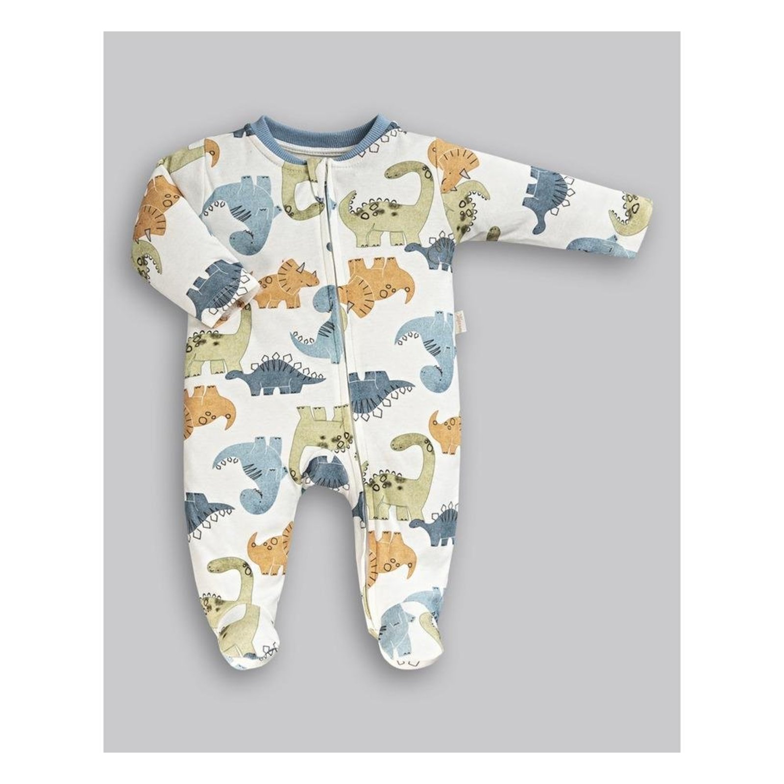 Infantil - Macacão Dinossauro Anjos Baby Off White P Azul