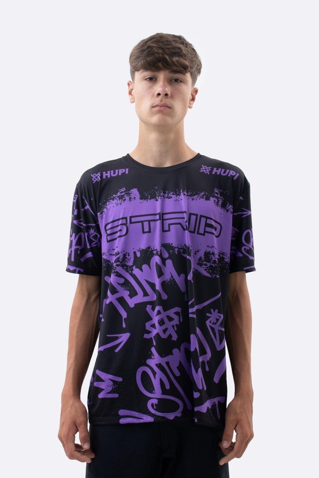 Camiseta Masculina HUPI Bike STRIP Preto e Roxo Roxo