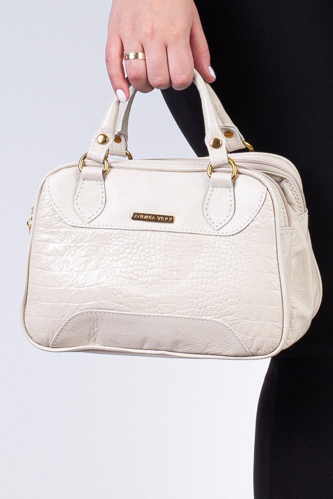 Bolsa Andrea Vinci Pequena De Couro Croco Olívia – Marfim