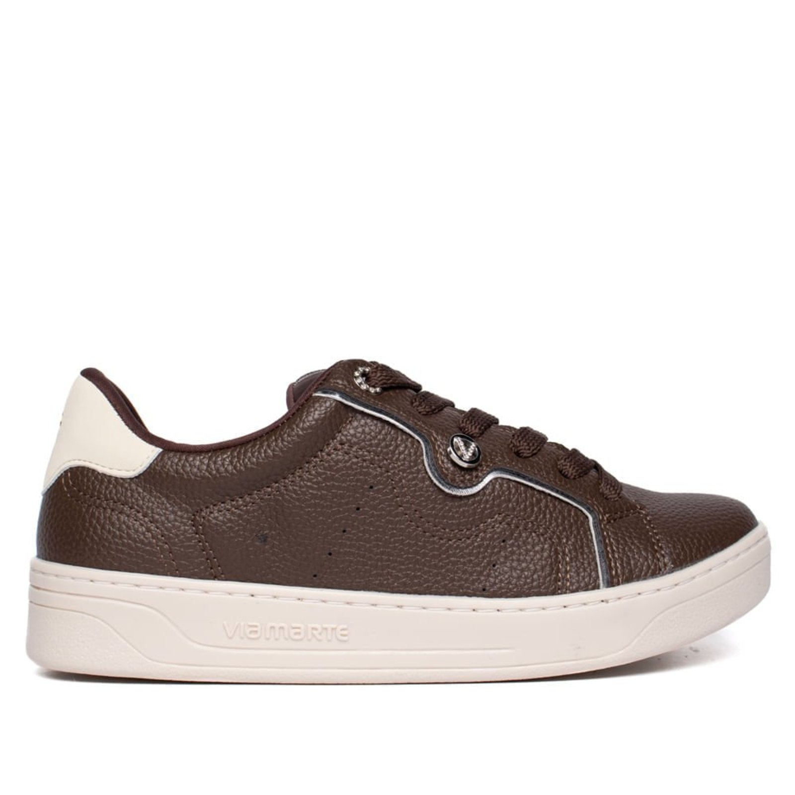 Tênis Feminino Via Marte Casual Napa Strass Marrom/Prata