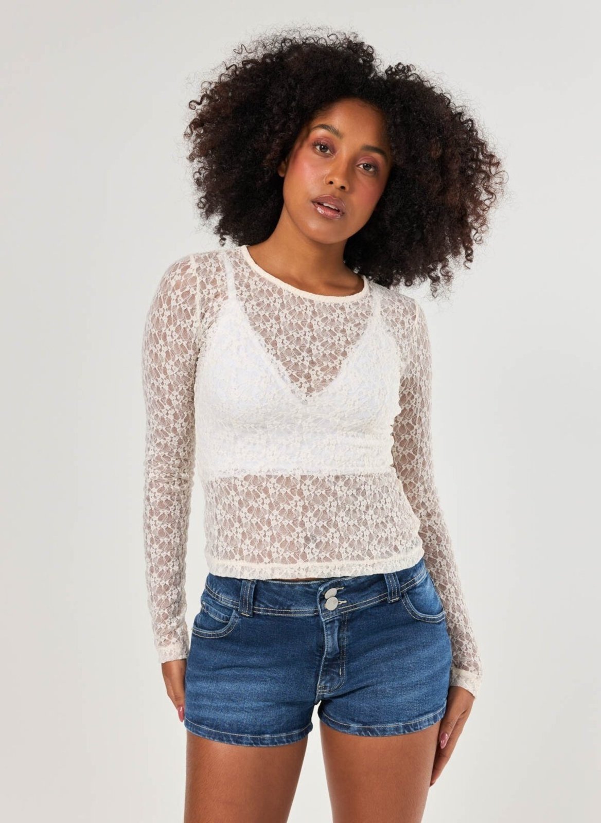 Vista 3 Blusa Manga Longa Rendada Youcom preto Youcom preto