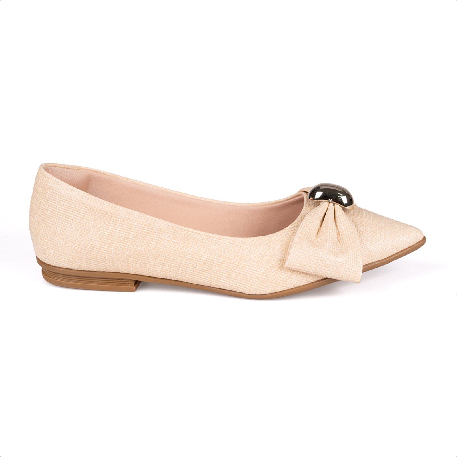 Vista 3 Sapatilha Feminina Bico Fino Laço Com Pedra Oval Metalizada preto preto