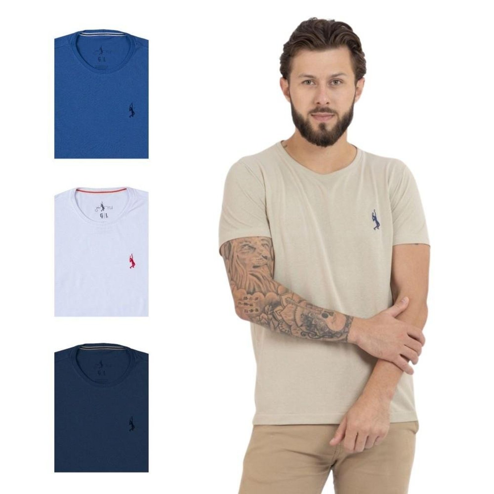 Kit 4 Camiseta Básica Casual Masculina Confortável em Malha Leve