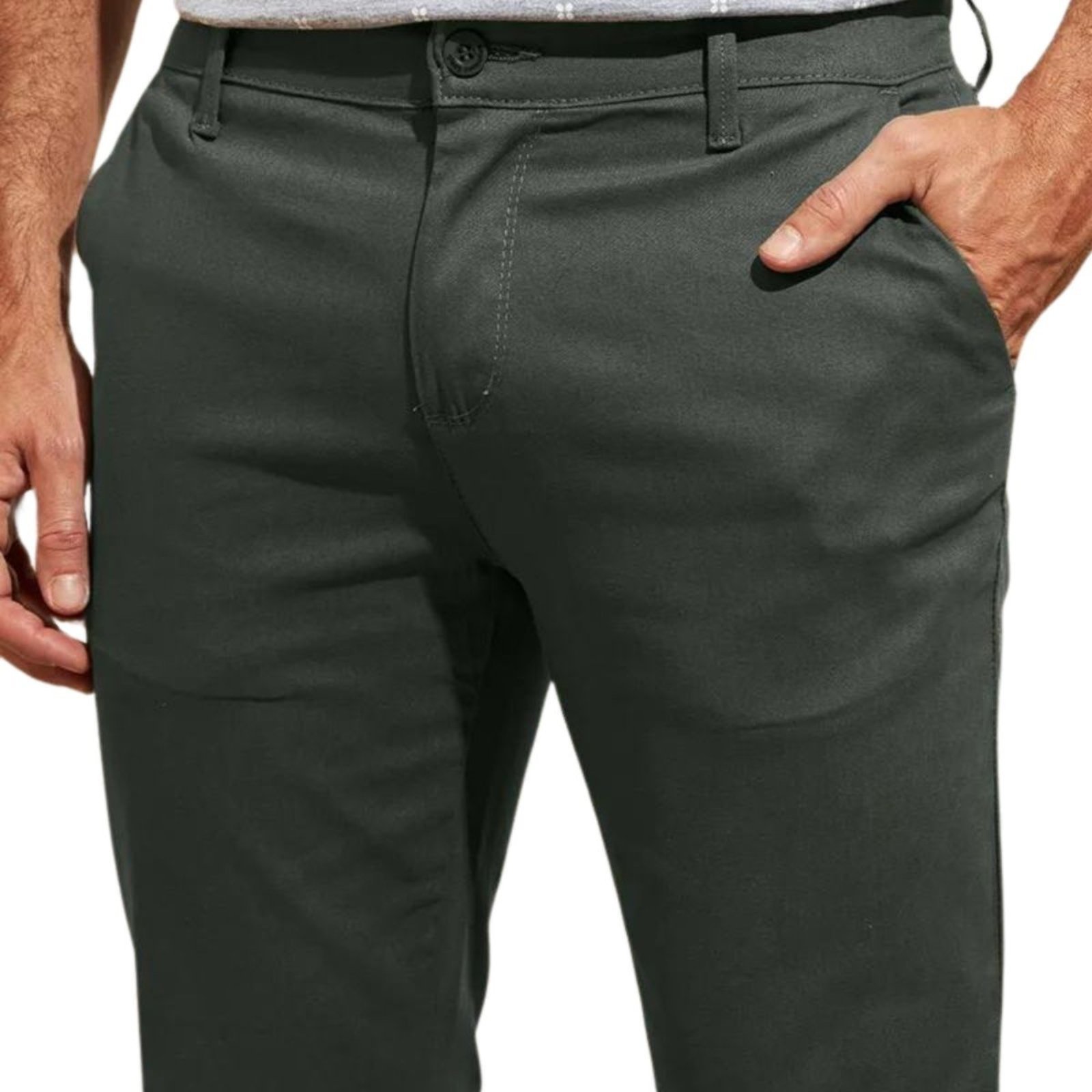 Calça de Sarja FMF Chino Com Bolso Traseiro Embutido Cinza Escuro
