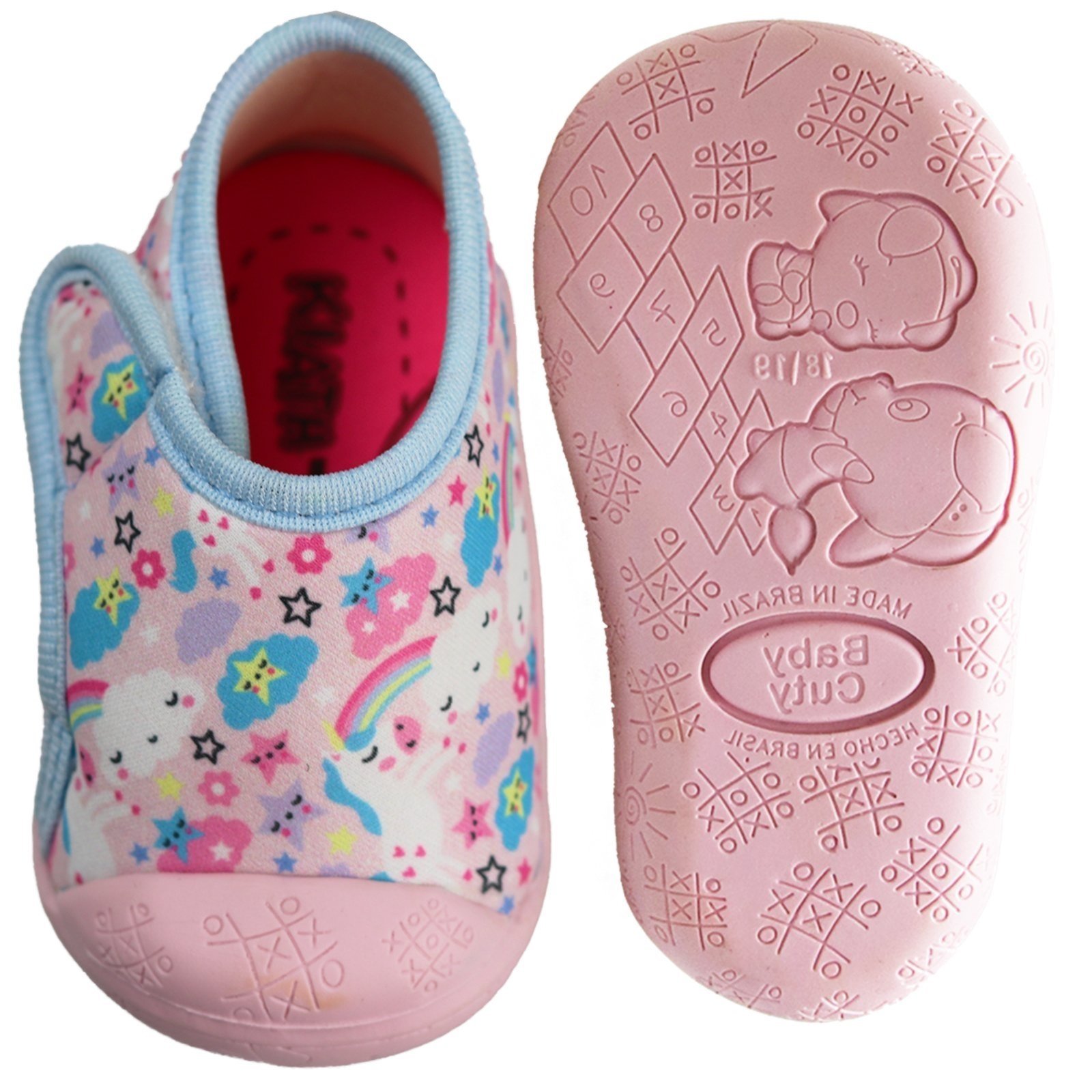 Vista 3 Infantil - Tênis Meia Baby Menina Sola Antiderrapante Delicada Confortável 16 ao Azul BB Kiath estampado azul Kiath estampado azul