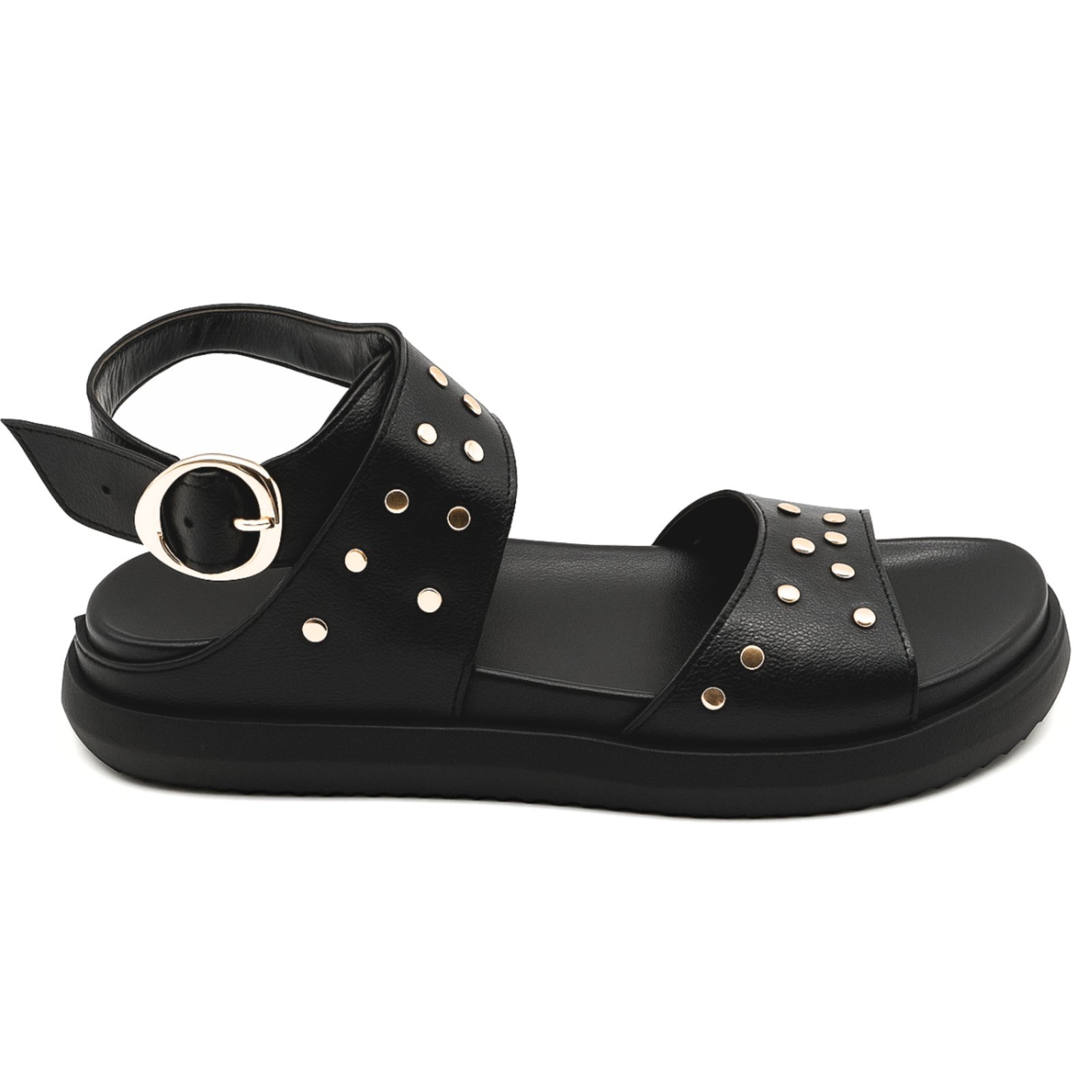 Sandália Feminina Flatform Floter Preta Com Spikes Elegante 004