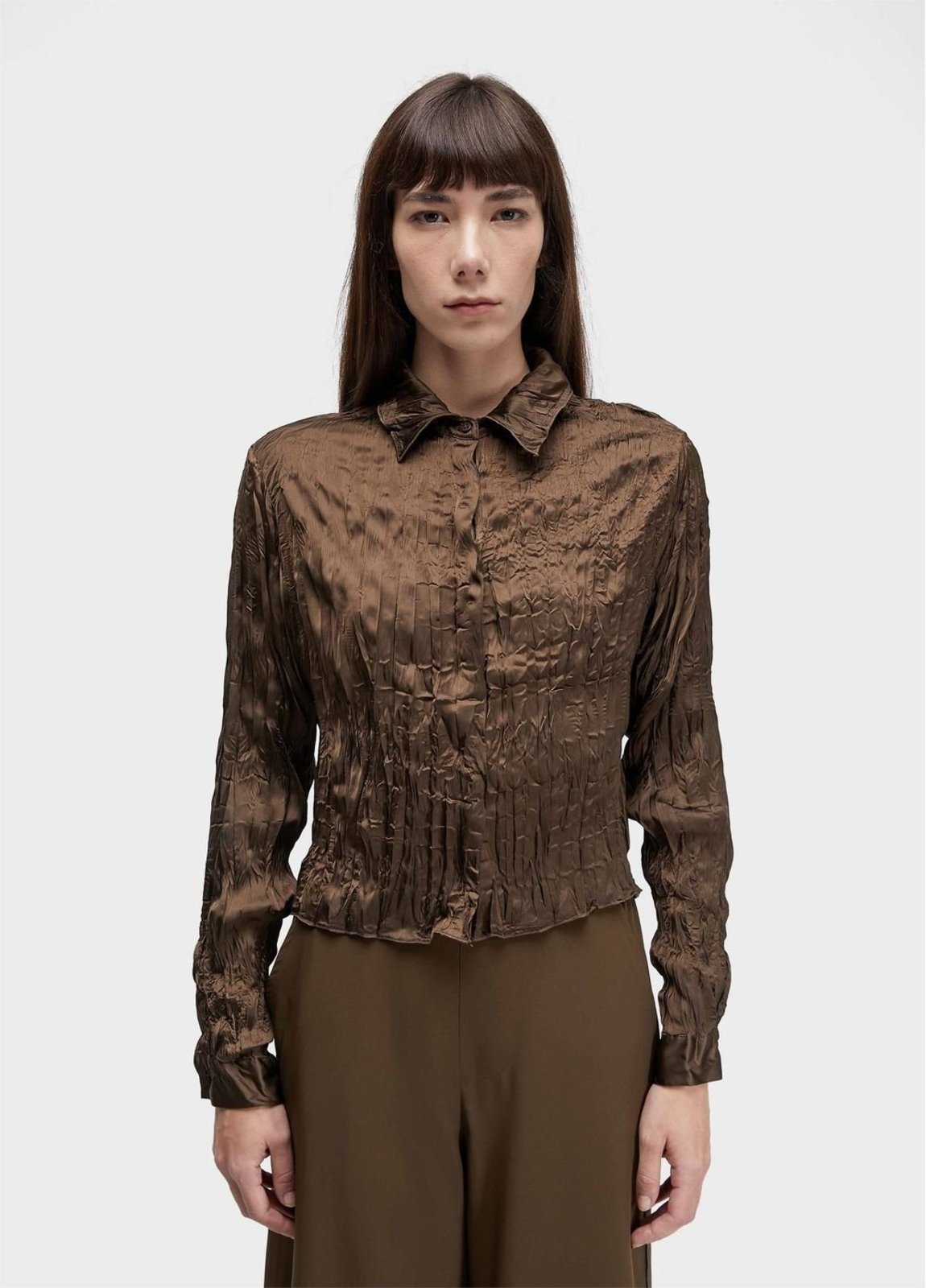 Camisa cropped wrinkled satin double face OSKLEN